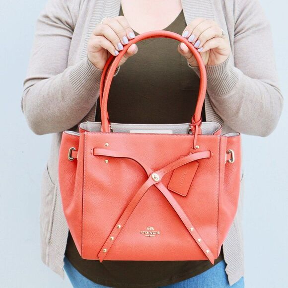 NWT Coach Turnlock Refined Pebble Leather Bucket Tote Watermelon - Picture 3 of 13